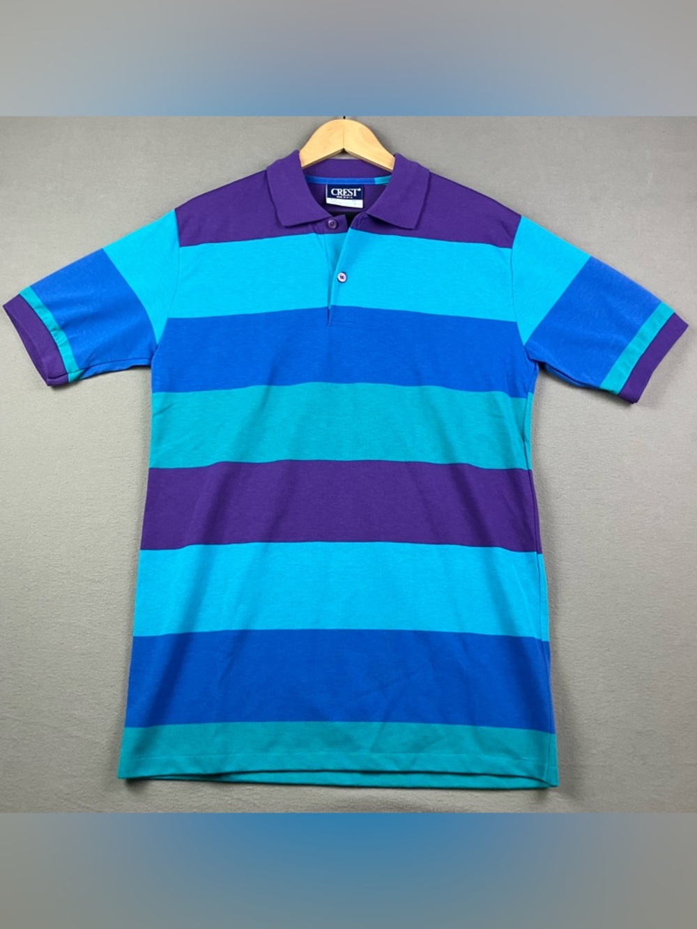 Vintage Crest Men’s Shirt Size Small Short Sleeve Polo Striped Multicolor Preppy